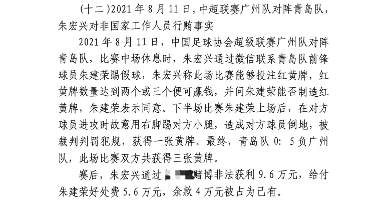 網(wǎng)傳判決書：青島球員朱建榮故意踢對(duì)方小腿，染黃收5.6萬(wàn)好處費(fèi)
