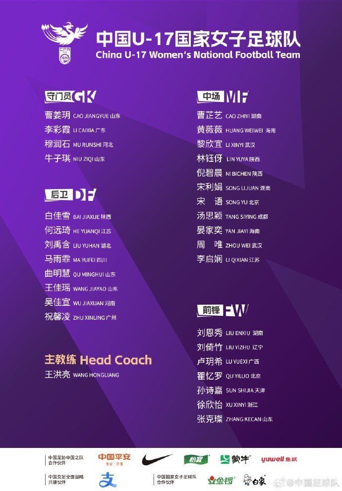 U17女足30人將在蘇州集訓(xùn)備戰(zhàn)世界杯，姜寧、朱挺擔(dān)任訓(xùn)練員